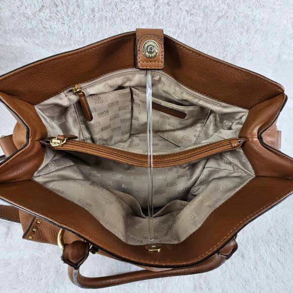 Michael Kors Hamilton Luggage Brown Pebble Leather Whipstitch Satchel Crossbody - Picture 12 of 13